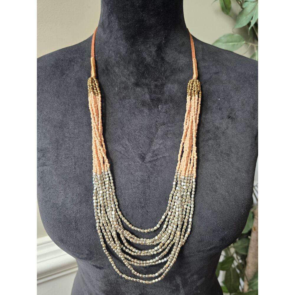 Loft Women's Multilayer Beaded Necklace With Silver Seed Beads And Lobster Clasp - Picture 2 of 7